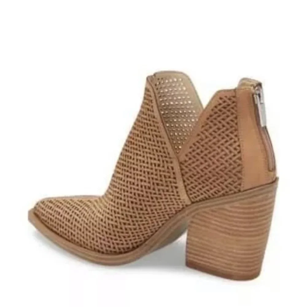 Vince Camuto Gibbela Woven Leather Booties in Tortilla Taupe